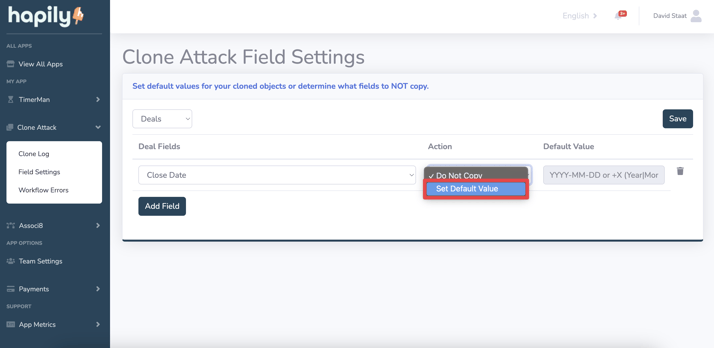 Clone Attack Field Settings Action