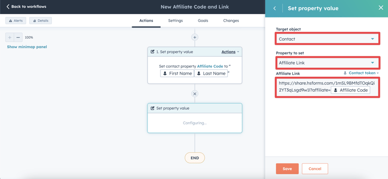 HubSpot create affiliate link