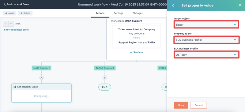 How to set an SLA business profile to a ticket