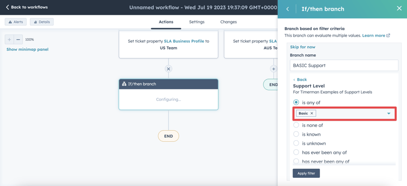 How to set a business profile to a ticket