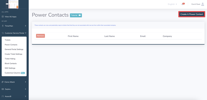 How to create a power contact in the customer service portal