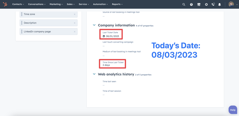 HubSpot how to create a time between property