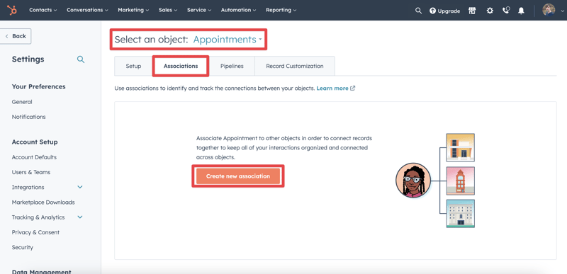 HubSpot how to enable object associations for Associ8
