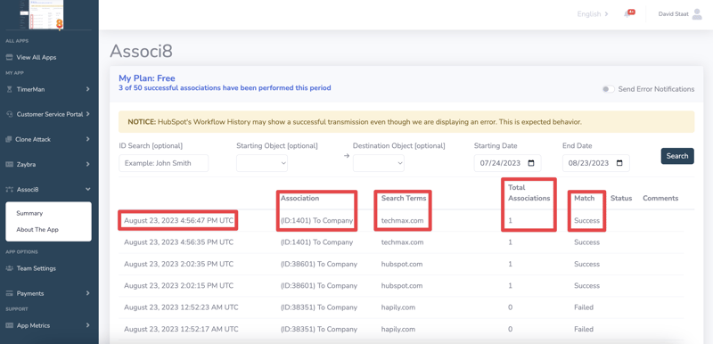 Using Associ8 to check associations in HubSpot