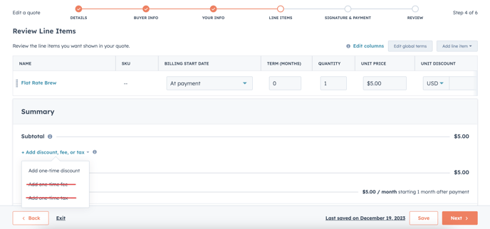 HubSpot quote discounts