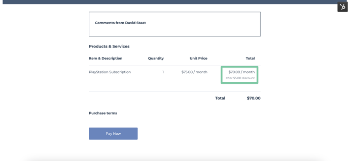 HubSpot quotes for Stripe