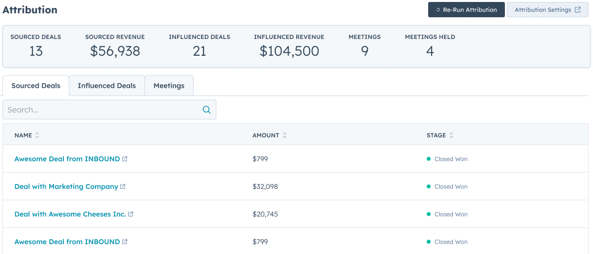 EHP - Event Record - Attribution Screen - Sourced Deals Tab