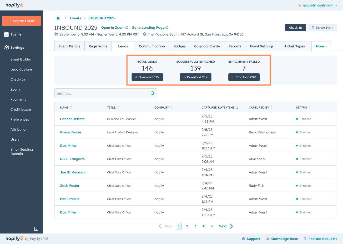 EHP- Event Record - Leads Tab