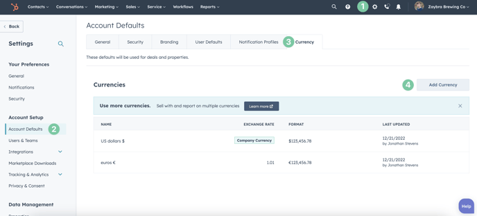 HubSpot Currency