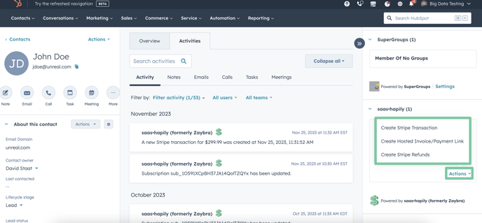 saas·hapily CRM card on a contact record