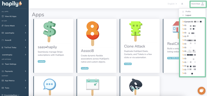 hapily portal HubSpot account switcher