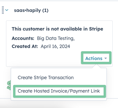 Create Hosted Invoice / Payment Link action