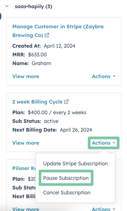 How to pause stripe subscription in HubSpot