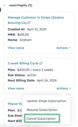 How to cancel a Stripe subscription in HubSpot