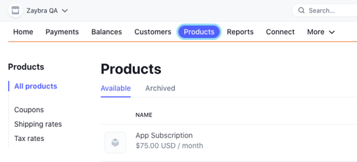 Stripe Products nav