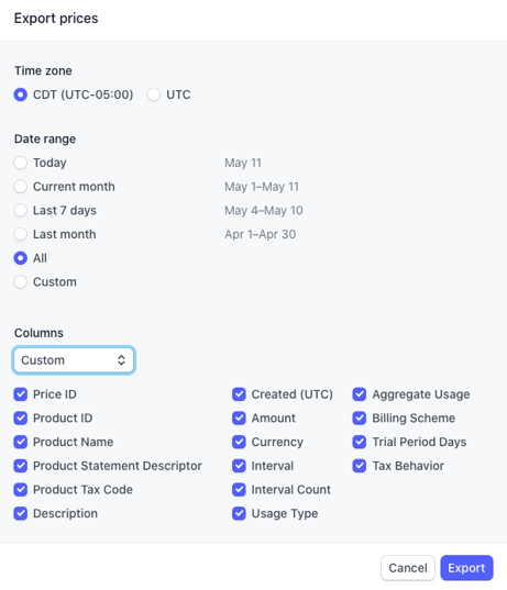 Stripe export settings