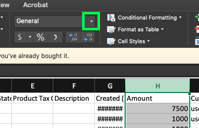Excel number format dropdown