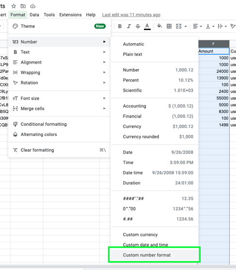 Google Sheets custom number format