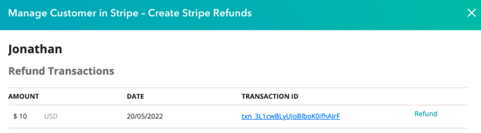 Refund button on a transaction