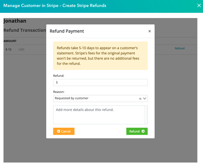 Refund amount and reason