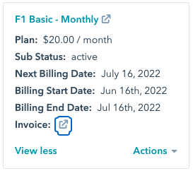 Invoice link on the subscription card