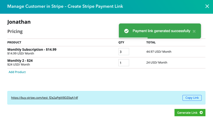 Generate payment link