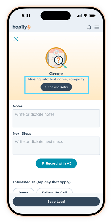 Missing Info Error Screen copy