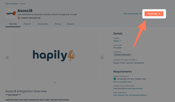 Associ8 listing on the HubSpot App Marketplace