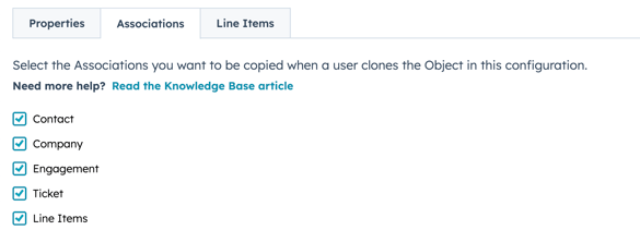 Associations tab in a Clone Configuration