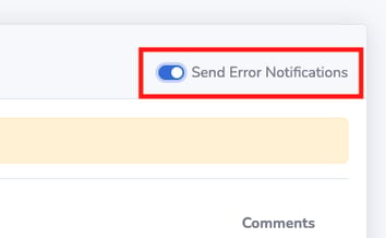 Send Error Notifications toggle