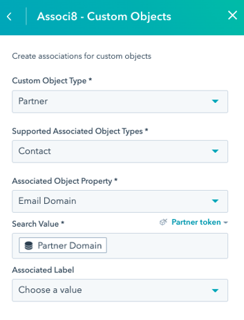 Associ8 - Custom Objects action fields