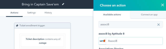 Associ8 in the action drawer