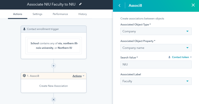 Associ8 action fields