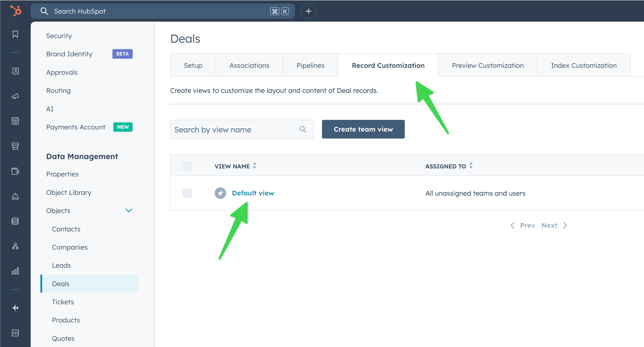 Record Customizations tab in HubSpot settings