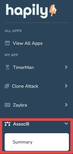 Associ8 Summary in the sidebar